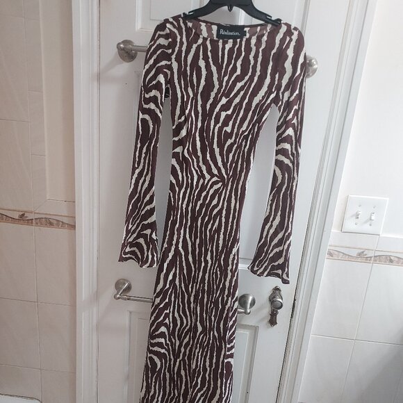 Realisation Par Brown Zebra Animal The Gia Maxi Silk Dress - Picture 5 of 10